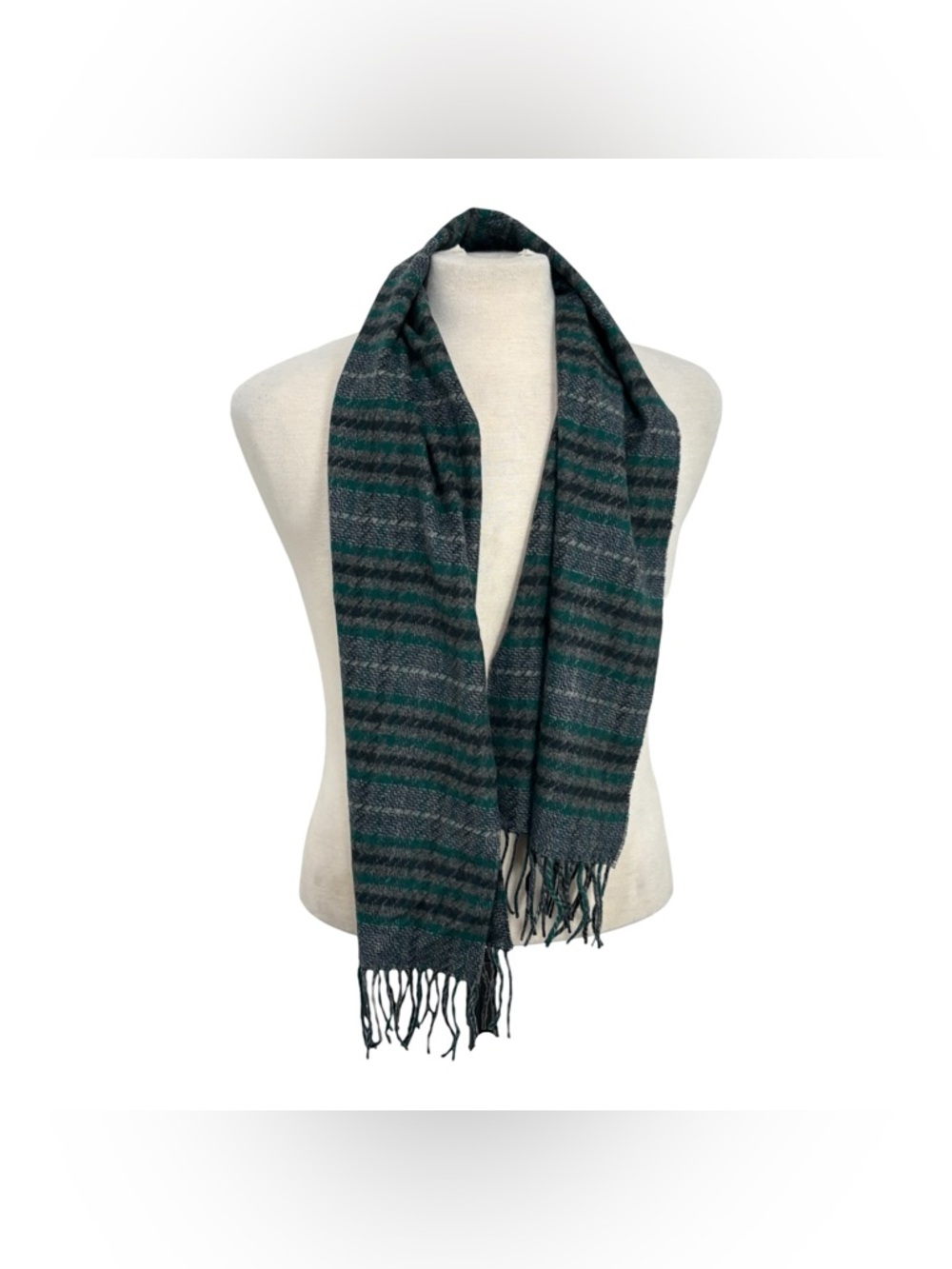 Vintage Lord & Taylor Cashmink Acrylic Men's Unisex Scarf Green Grey Plaid